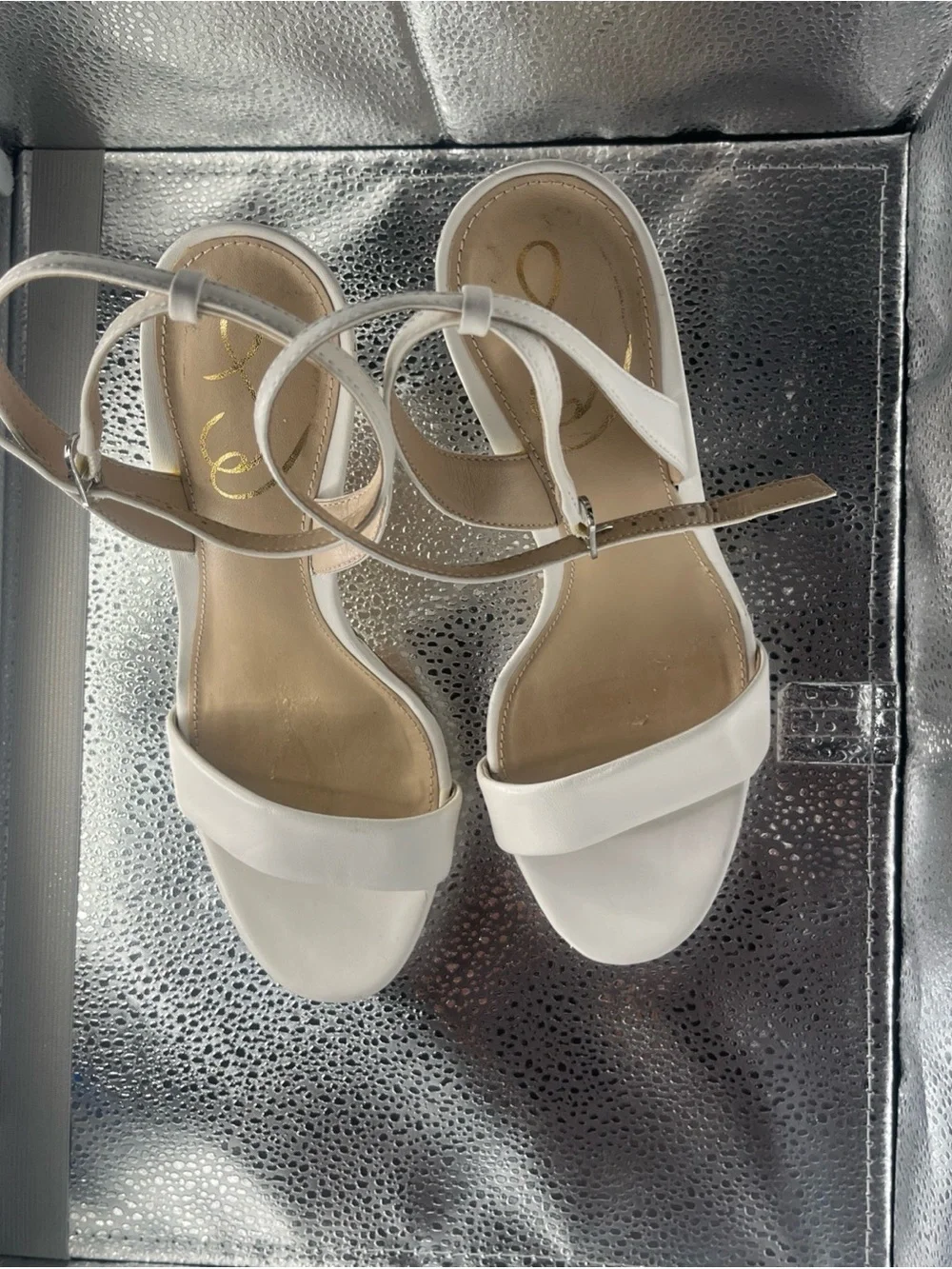 Sam Edelman White Ankle-Strap Stiletto Sandals